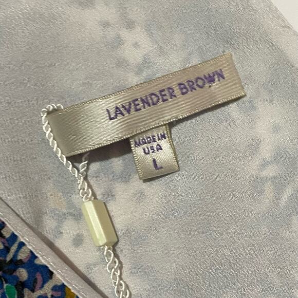 Lavender Brown Floral Faux Wrap Dress - Large - Picture 7 of 10